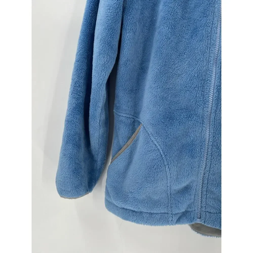 The North Face Girls Jacket XL Blue Gray Fleece Hooded Pockets Full Zip Logo